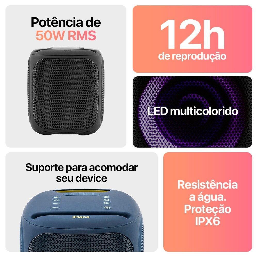 Caixa de Som Bluetooth Connect S50, Azul, Originais iPlace - 3