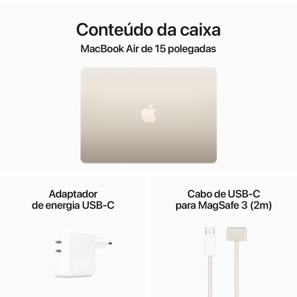 MacBook Air 15", M3, CPU 8 núcleos e GPU 10 núcleos, 16GB RAM, 512GB SSD - Estelar - 9