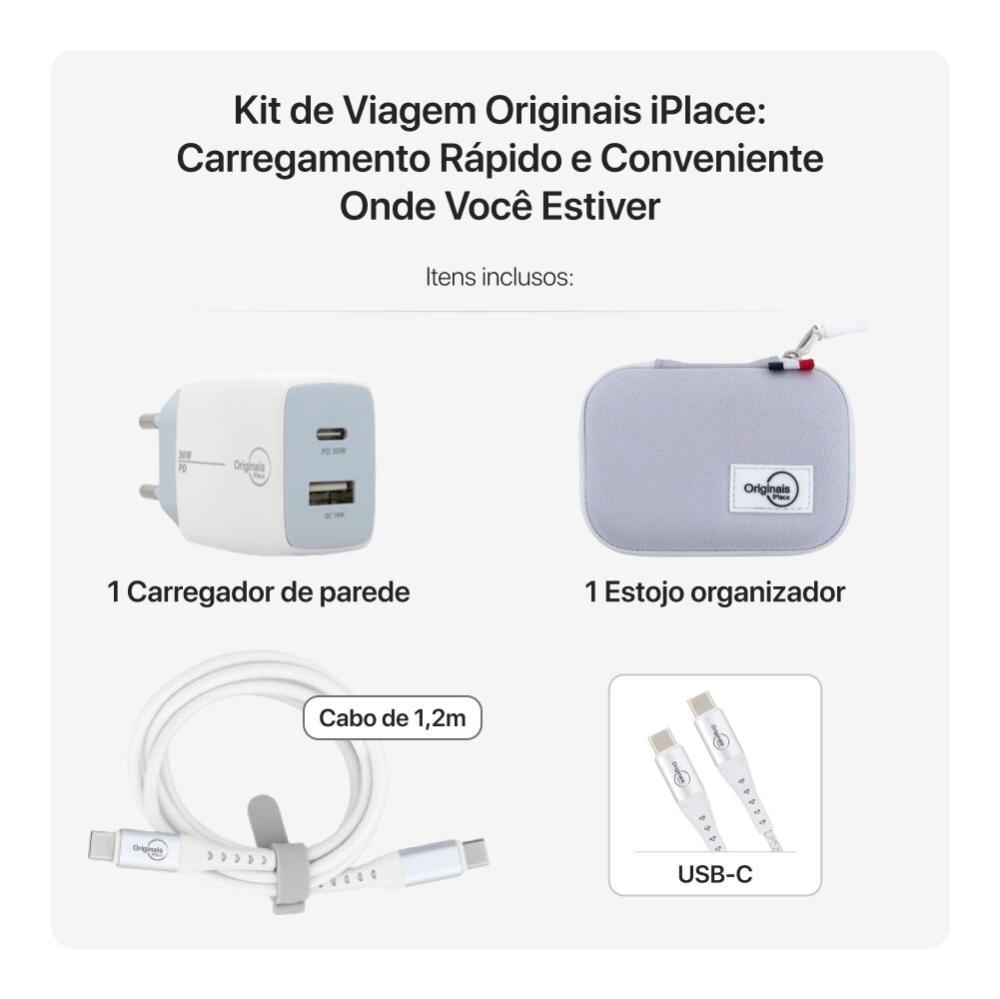 Kit de Viagem USB-C 30W Originais iPlace com Carregador e Cabo - 2