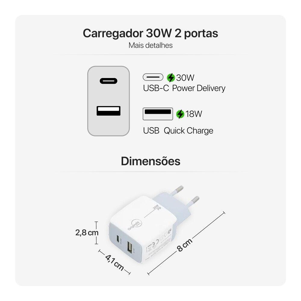 Kit de Viagem USB-C 30W Originais iPlace com Carregador e Cabo - 3