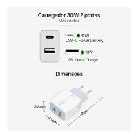 Kit de Viagem USB-C 30W Originais iPlace com Carregador e Cabo - 3