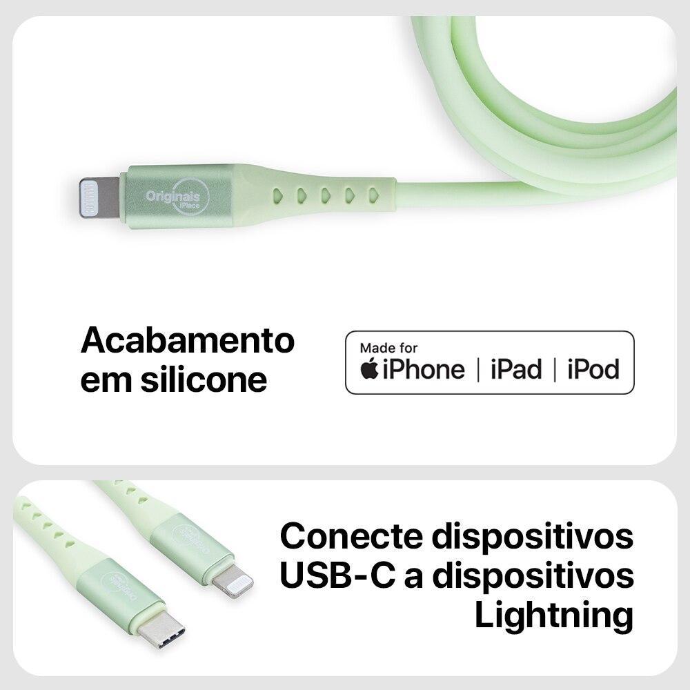Cabo USB-C para Lightning de Silicone, 1,2 metros, Originais iPlace, Verde - 4