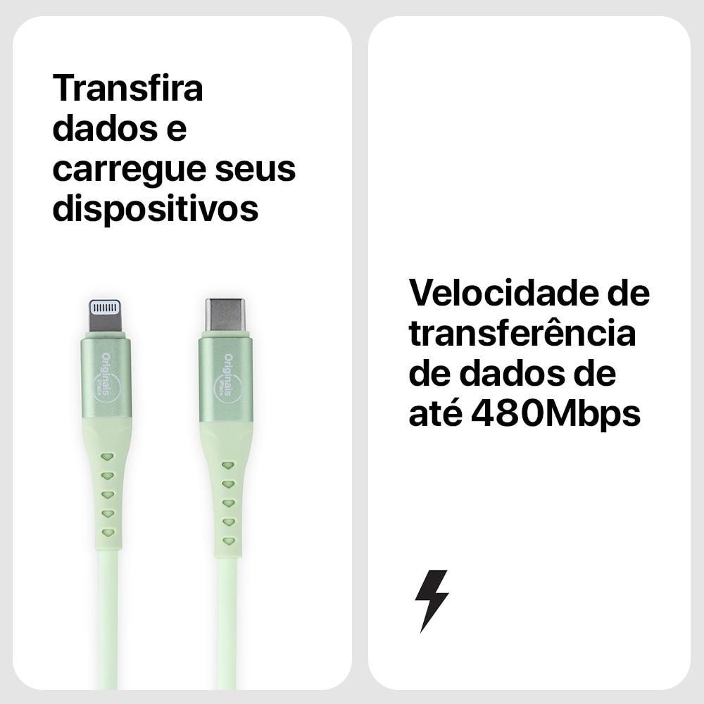 Cabo USB-C para Lightning de Silicone, 1,2 metros, Originais iPlace, Verde - 5