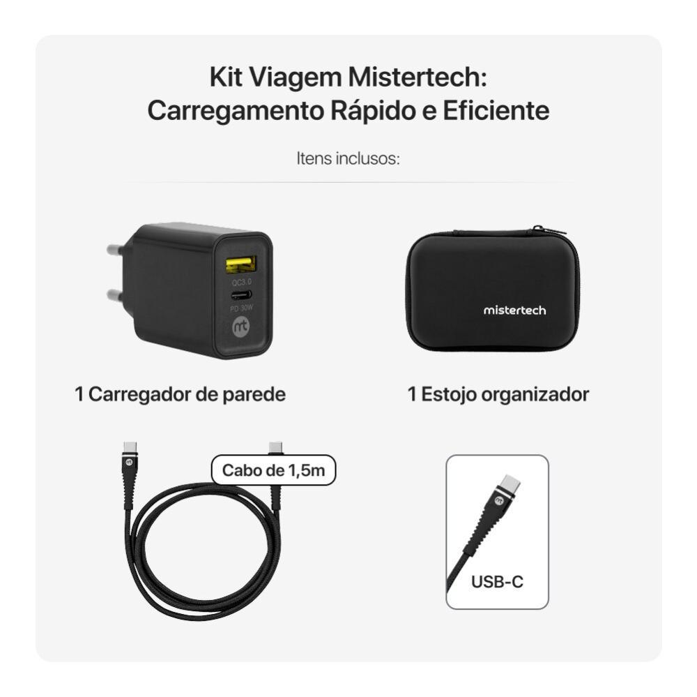 Kit Viagem USB-C para USB-C, Mistertech, Preto - 2