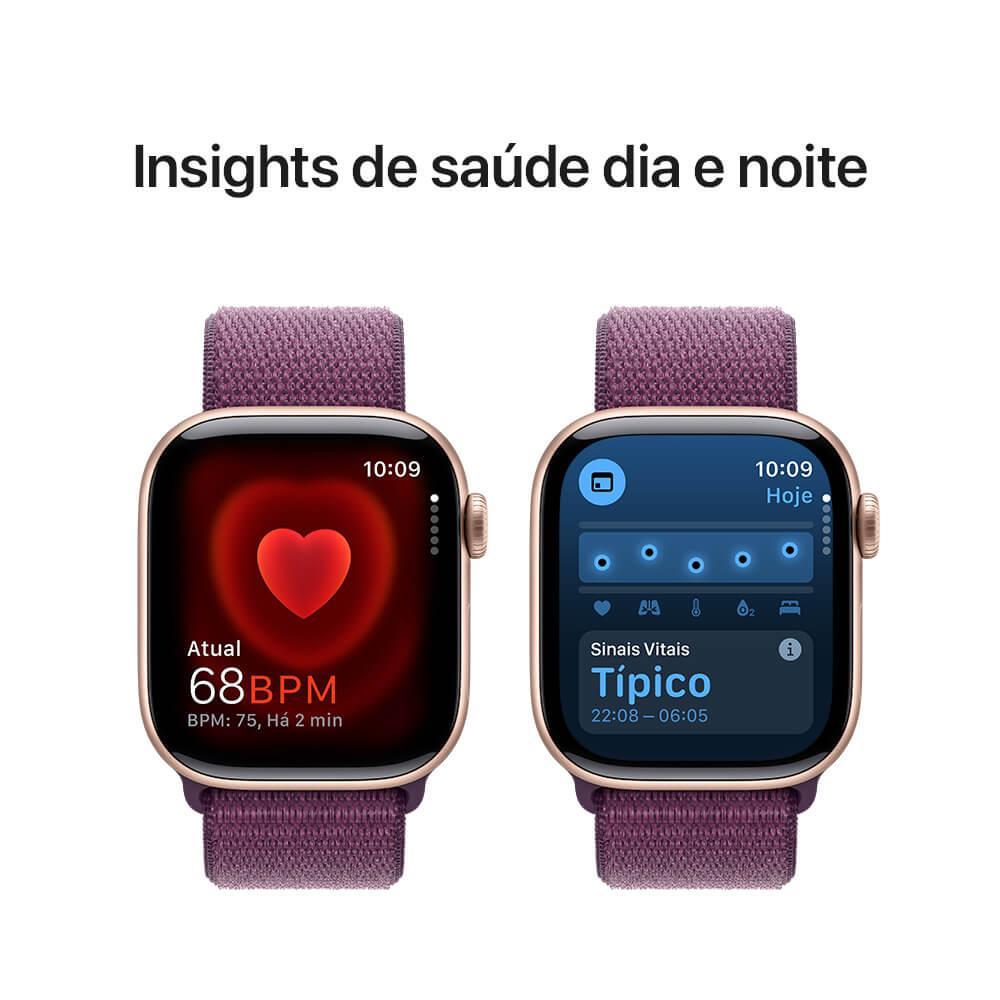 Apple Watch Series 10 GPS • Caixa cor de ouro rosa de alumínio – 42 mm • Pulseira loop esportiva ameixa - 5