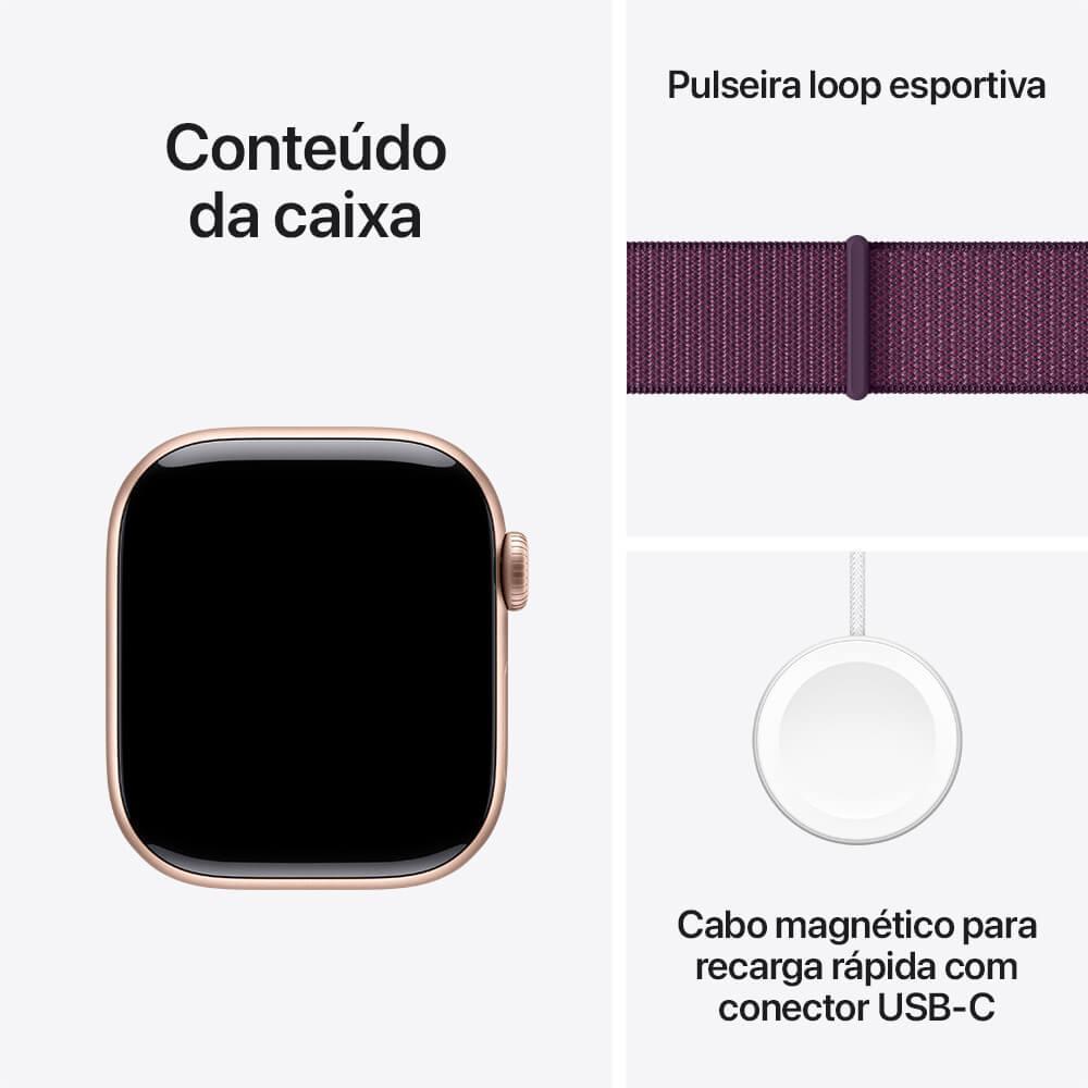 Apple Watch Series 10 GPS • Caixa cor de ouro rosa de alumínio – 42 mm • Pulseira loop esportiva ameixa - 9