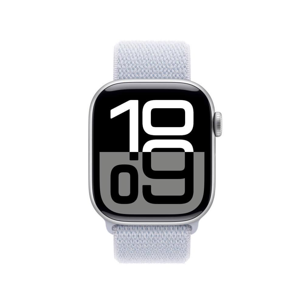 Apple Watch Series 10 GPS + Cellular • Caixa prateada de alumínio – 42 mm • Pulseira loop esportiva nuvem azul - 2