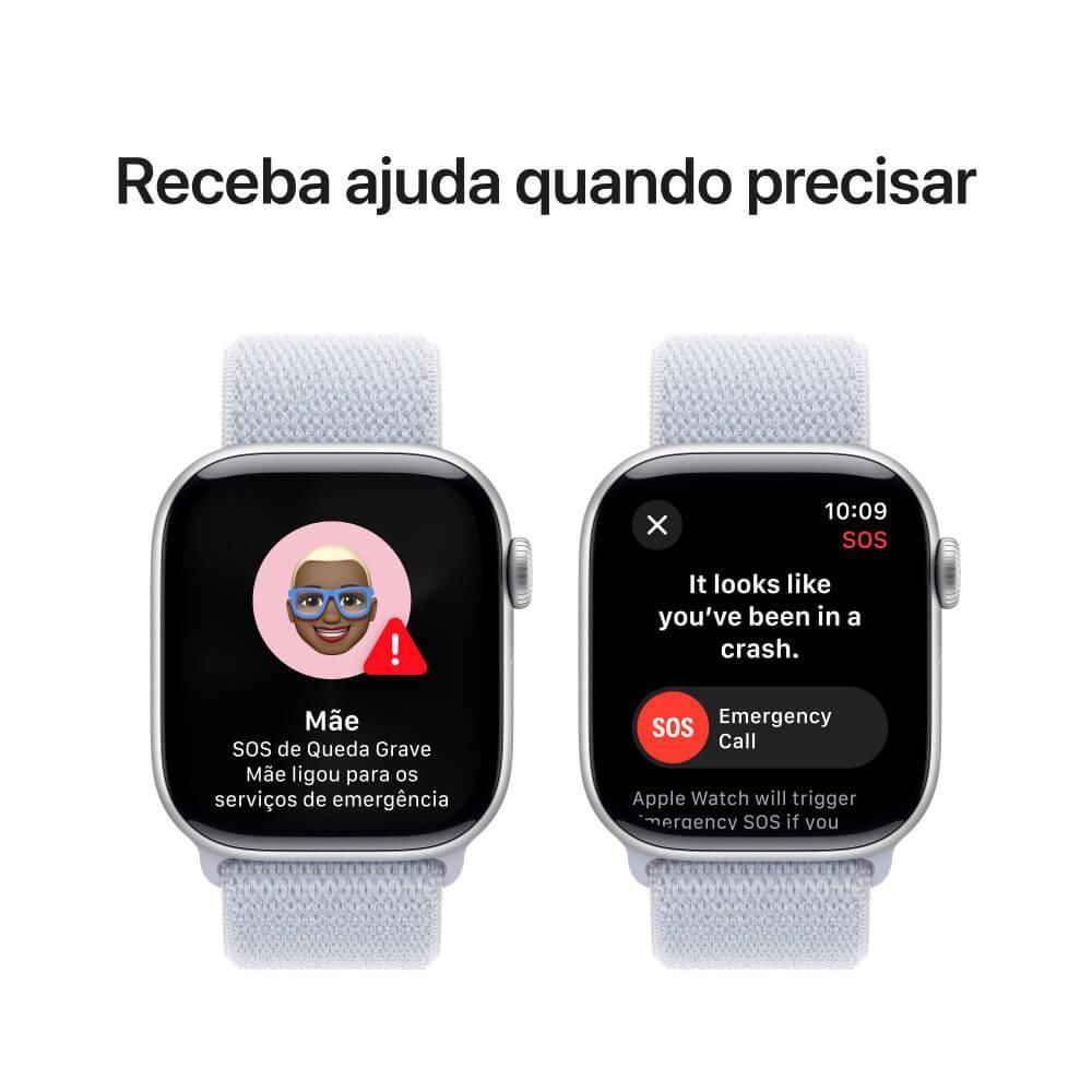 Apple Watch Series 10 GPS + Cellular • Caixa prateada de alumínio – 42 mm • Pulseira loop esportiva nuvem azul - 6