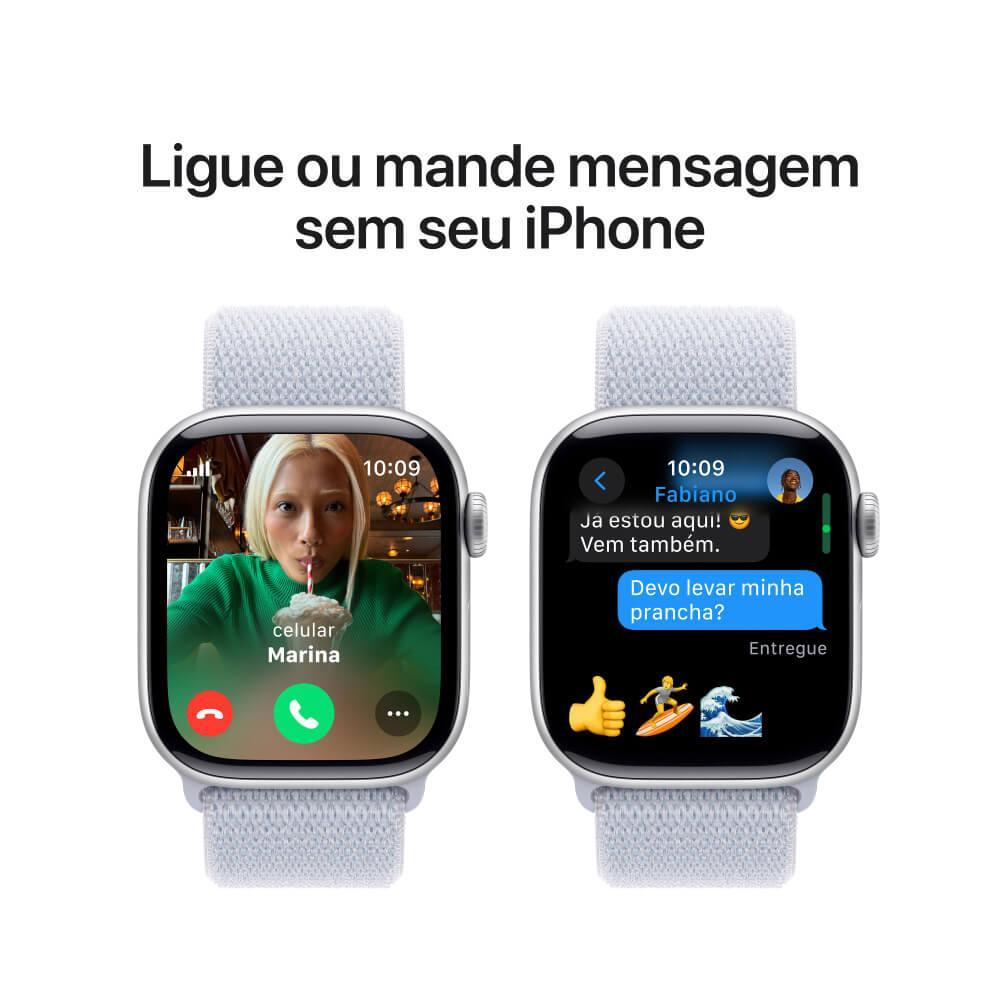 Apple Watch Series 10 GPS + Cellular • Caixa prateada de alumínio – 42 mm • Pulseira loop esportiva nuvem azul - 7