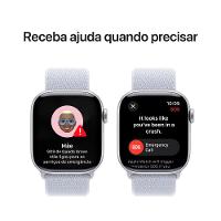Apple Watch Series 10 GPS + Cellular • Caixa prateada de alumínio – 42 mm • Pulseira loop esportiva nuvem azul - 6