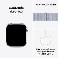 Apple Watch Series 10 GPS + Cellular • Caixa prateada de alumínio – 42 mm • Pulseira loop esportiva nuvem azul - 9