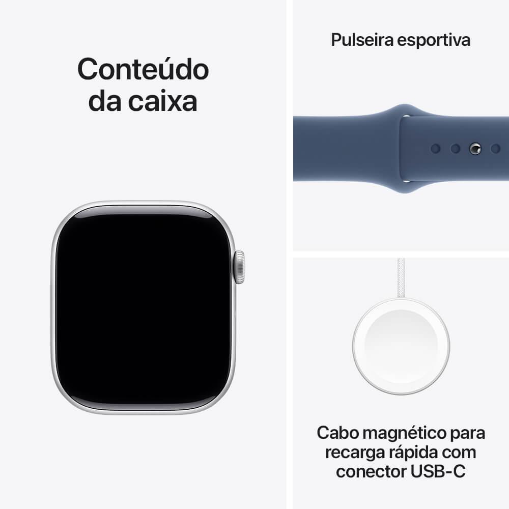 Apple Watch Series 10 GPS • Caixa prateada de alumínio – 46 mm • Pulseira esportiva denim M/G - 9