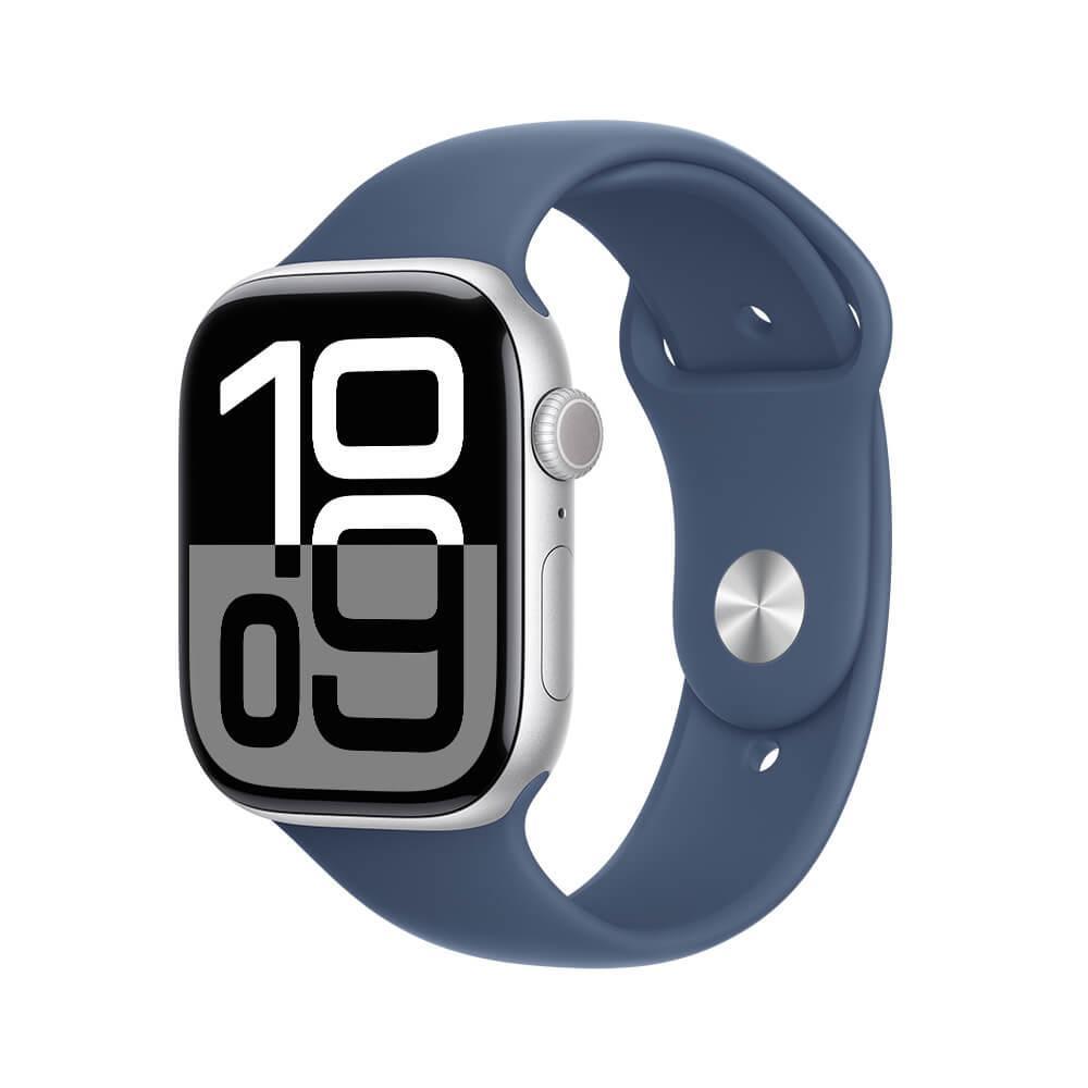 Apple Watch Series 10 GPS • Caixa prateada de alumínio – 46 mm • Pulseira esportiva denim P/M - 1