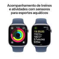 Apple Watch Series 10 GPS • Caixa prateada de alumínio – 46 mm • Pulseira esportiva denim P/M