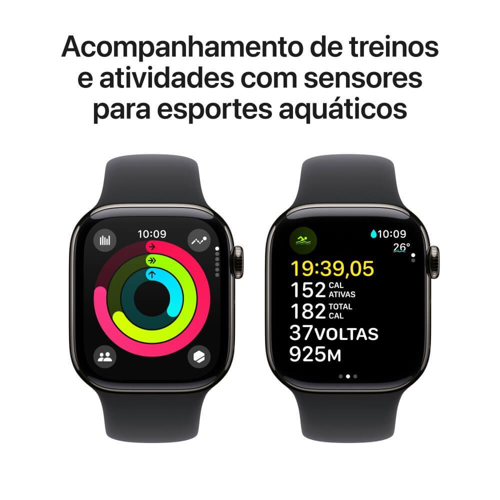 Apple Watch Series 10 GPS + Cellular • Caixa ardósia de titânio – 42 mm • Pulseira esportiva preta – M/G - 4
