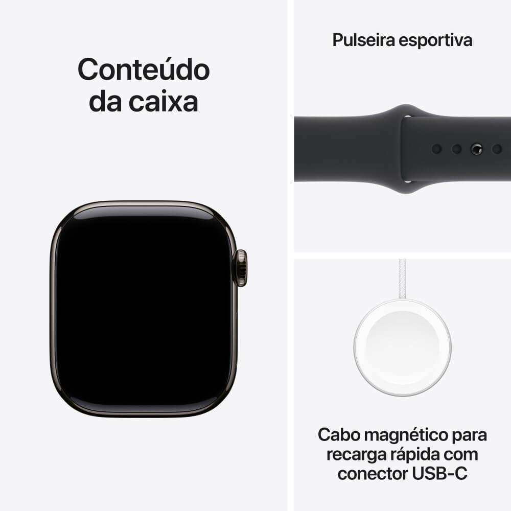 Apple Watch Series 10 GPS + Cellular • Caixa ardósia de titânio – 42 mm • Pulseira esportiva preta – M/G - 9