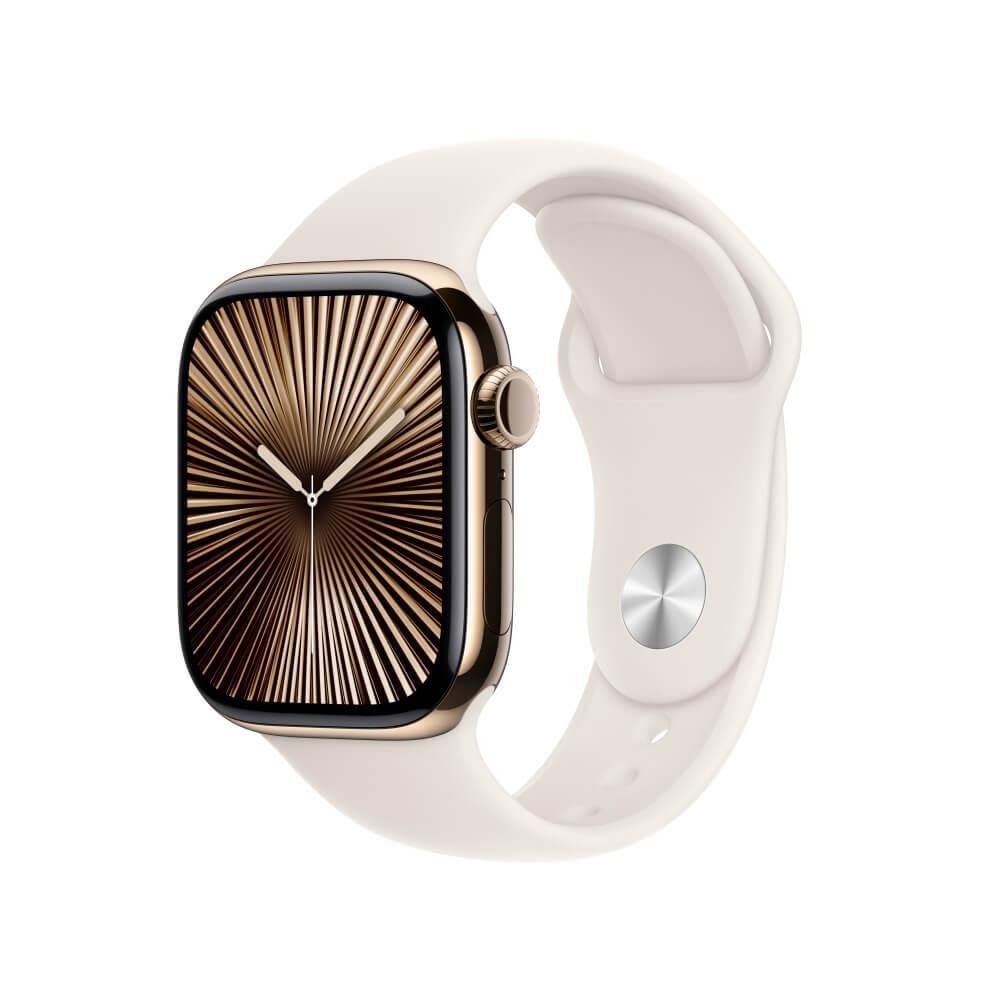 Apple Watch Series 10 GPS + Cellular • Caixa dourada de titânio – 42 mm • Pulseira esportiva estelar – P/M - 1