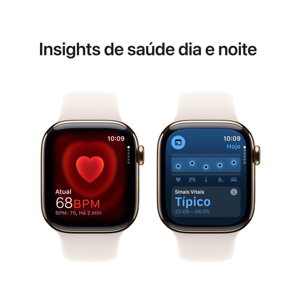Apple Watch Series 10 GPS + Cellular • Caixa dourada de titânio – 42 mm • Pulseira esportiva estelar – P/M - 5