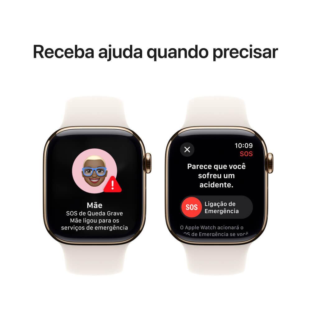 Apple Watch Series 10 GPS + Cellular • Caixa dourada de titânio – 42 mm • Pulseira esportiva estelar – P/M - 6