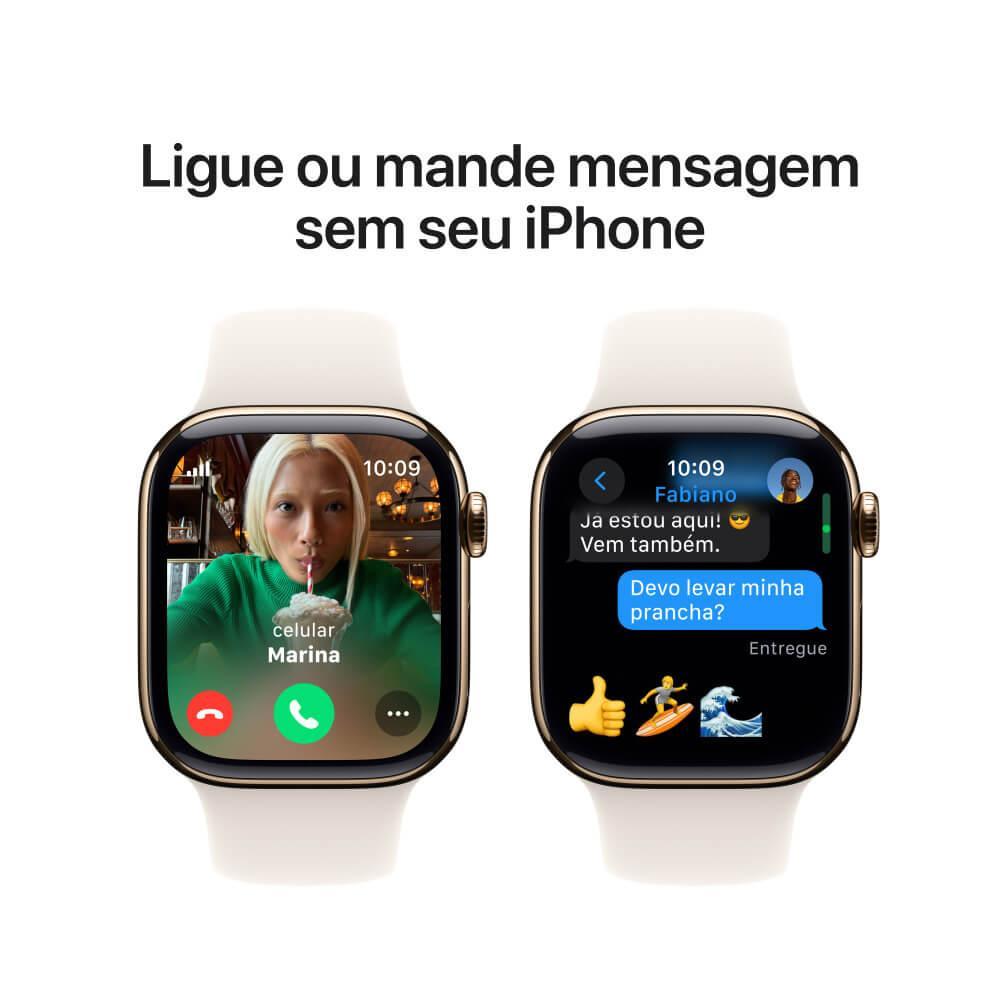Apple Watch Series 10 GPS + Cellular • Caixa dourada de titânio – 42 mm • Pulseira esportiva estelar – P/M - 7