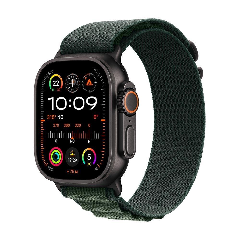 Apple Watch Ultra 2 GPS + Cellular • Caixa preta de titânio de 49 mm • Pulseira loop Alpina verde-escura – M - 1