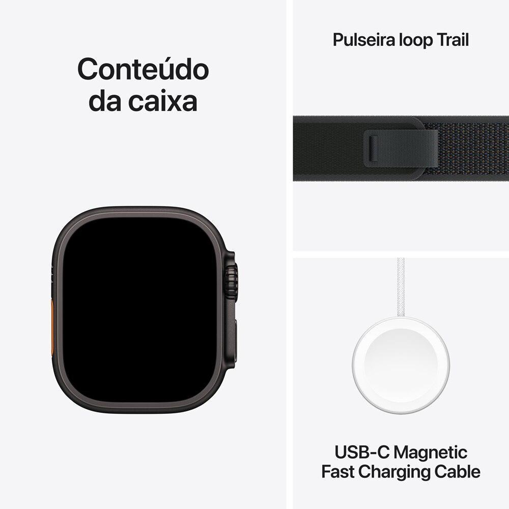 Apple Watch Ultra 2 GPS + Cellular • Caixa preta de titânio de 49 mm • Pulseira loop Trail preta – P/M - 9
