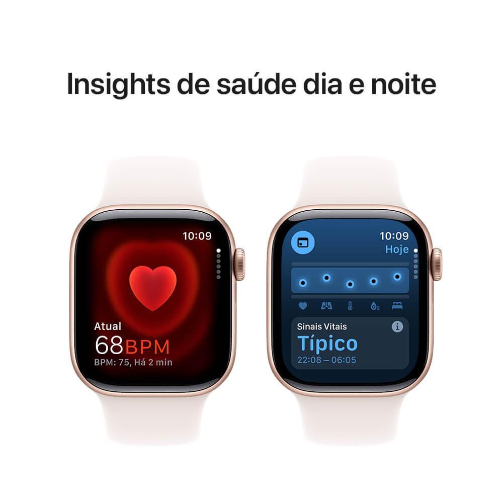 Apple Watch Series 10 GPS • Caixa cor de ouro rosa de alumínio – 42 mm • Pulseira esportiva blush-clara – P/M - 5