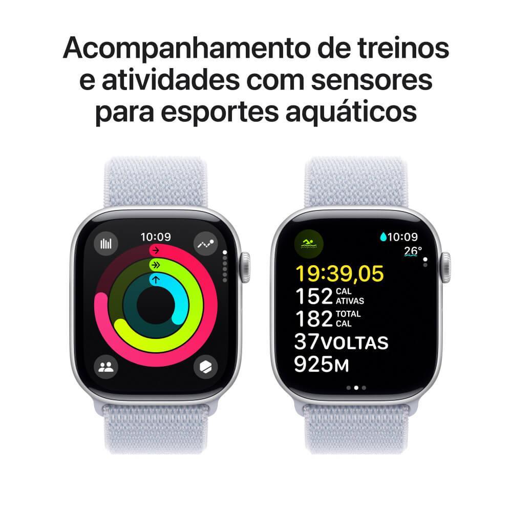 Apple Watch Series 10 GPS + Cellular • Caixa prateada de alumínio – 46 mm • Pulseira loop esportiva nuvem azul - 4