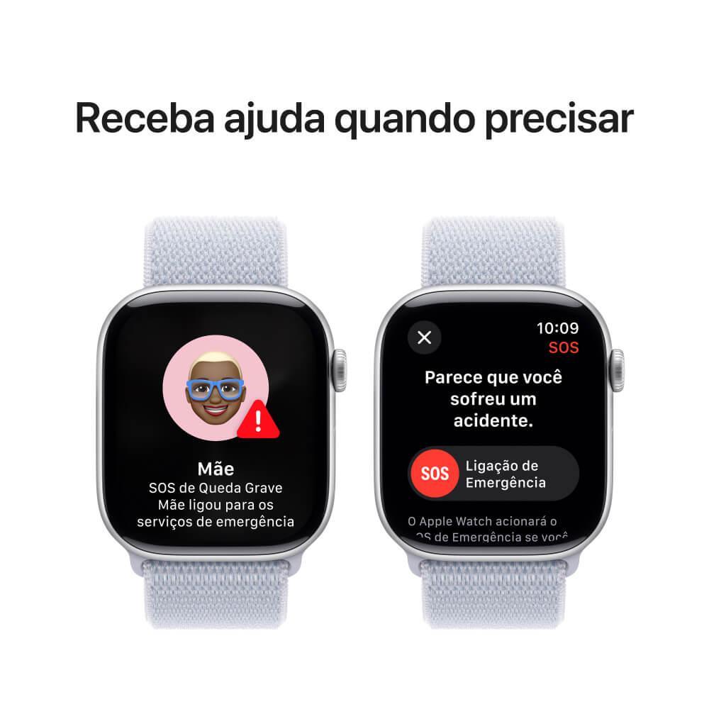 Apple Watch Series 10 GPS + Cellular • Caixa prateada de alumínio – 46 mm • Pulseira loop esportiva nuvem azul - 6