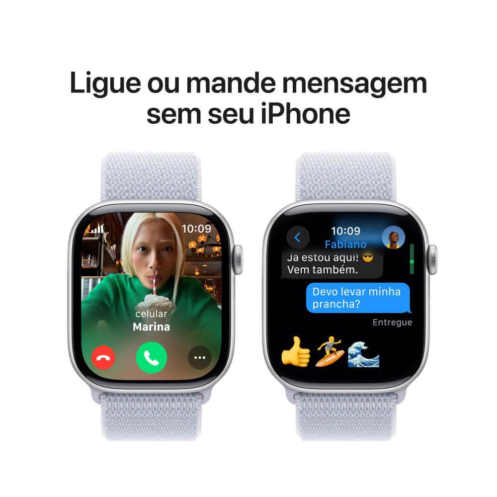 Apple Watch Series 10 GPS + Cellular • Caixa prateada de alumínio – 46 mm • Pulseira loop esportiva nuvem azul - 7