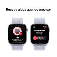 Apple Watch Series 10 GPS + Cellular • Caixa prateada de alumínio – 46 mm • Pulseira loop esportiva nuvem azul - 6