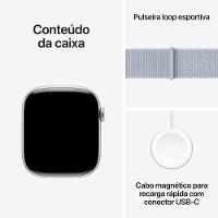 Apple Watch Series 10 GPS + Cellular • Caixa prateada de alumínio – 46 mm • Pulseira loop esportiva nuvem azul - 9