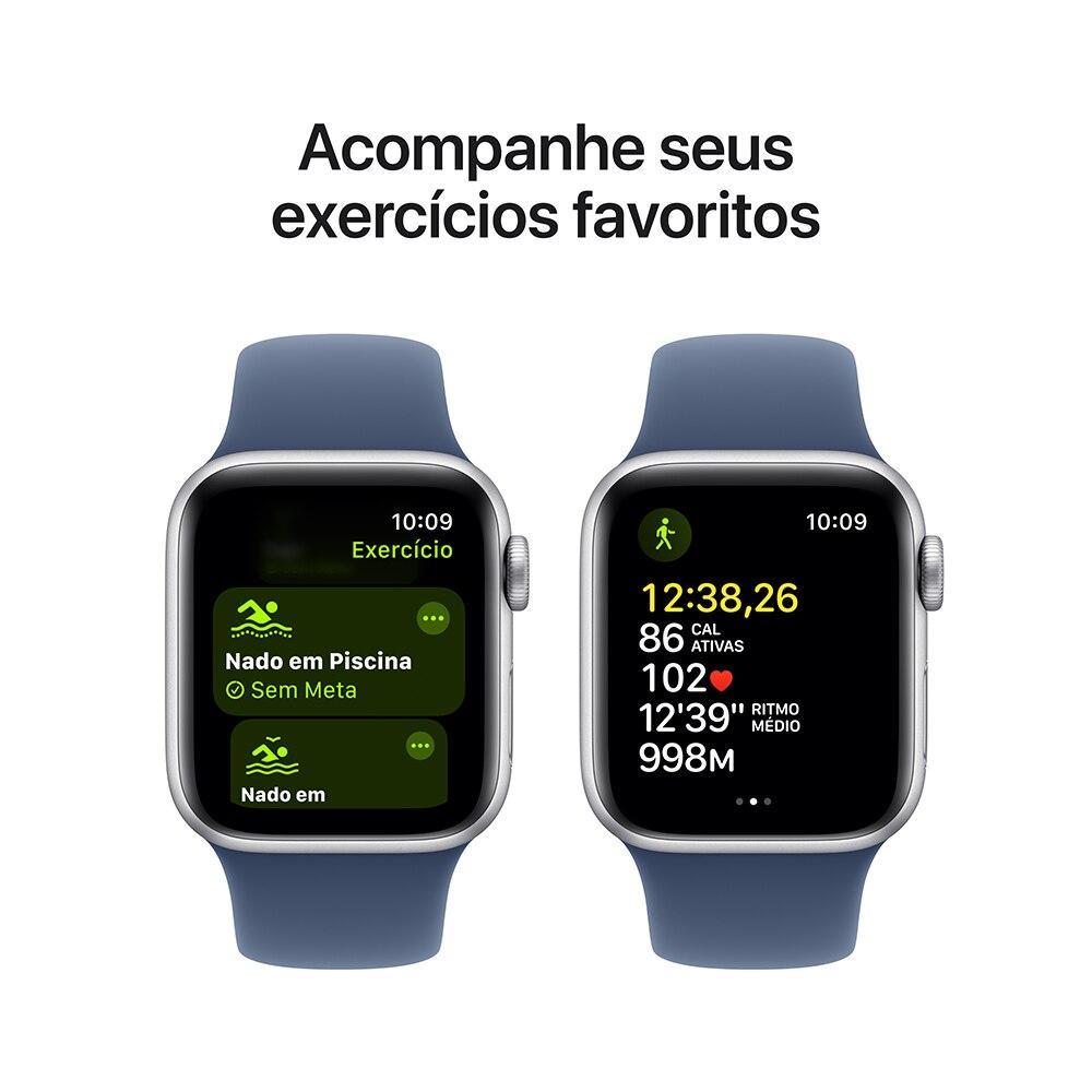 Apple Watch SE GPS + Cellular • Caixa prateada de alumínio – 40 mm • Pulseira esportiva denim – P/M - 6