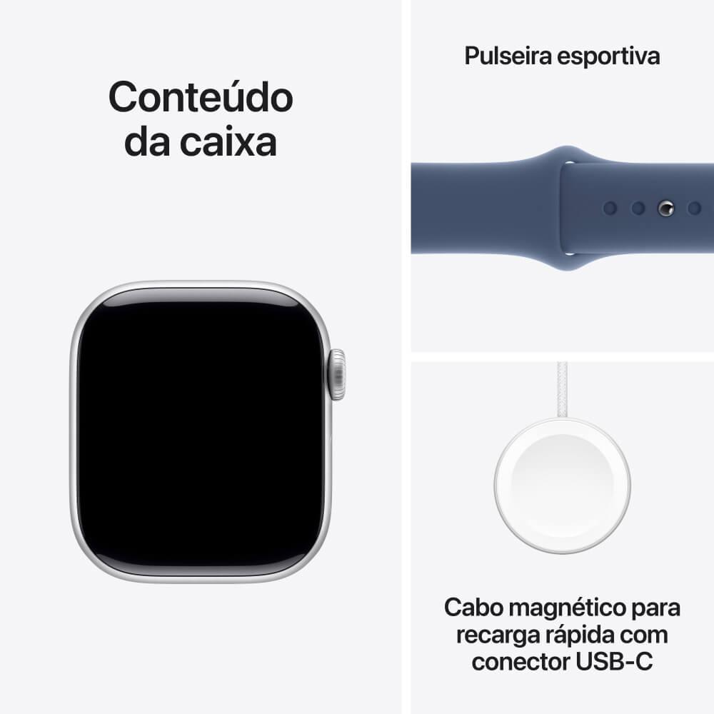 Apple Watch Series 10 GPS + Cellular • Caixa prateada de alumínio – 42 mm • Pulseira esportiva denim – M/G - 9