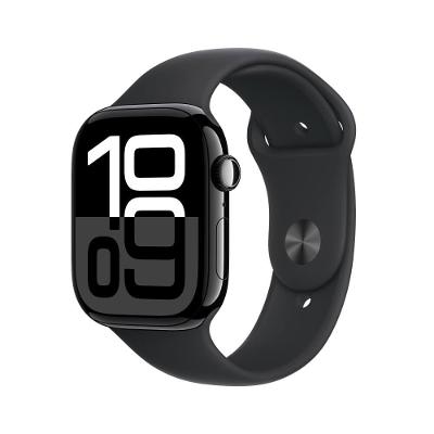 Apple Watch Series 10 GPS + Cellular • Caixa preta brilhante de alumínio – 46 mm • Pulseira esportiva preta – M/G