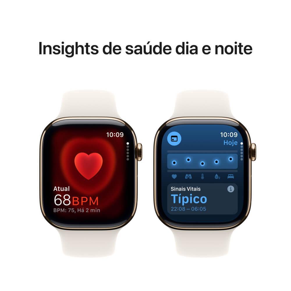 Apple Watch Series 10 GPS + Cellular • Caixa dourada de titânio – 46 mm • Pulseira esportiva estelar – M/G - 5