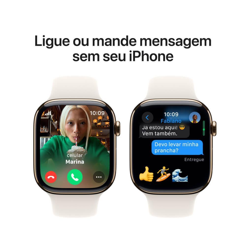 Apple Watch Series 10 GPS + Cellular • Caixa dourada de titânio – 46 mm • Pulseira esportiva estelar – M/G - 7