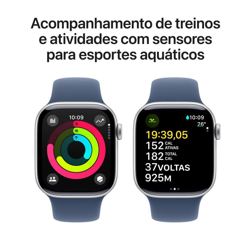 Apple Watch Series 10 GPS + Cellular • Caixa prateada de alumínio – 42 mm • Pulseira esportiva denim – P/M - 4