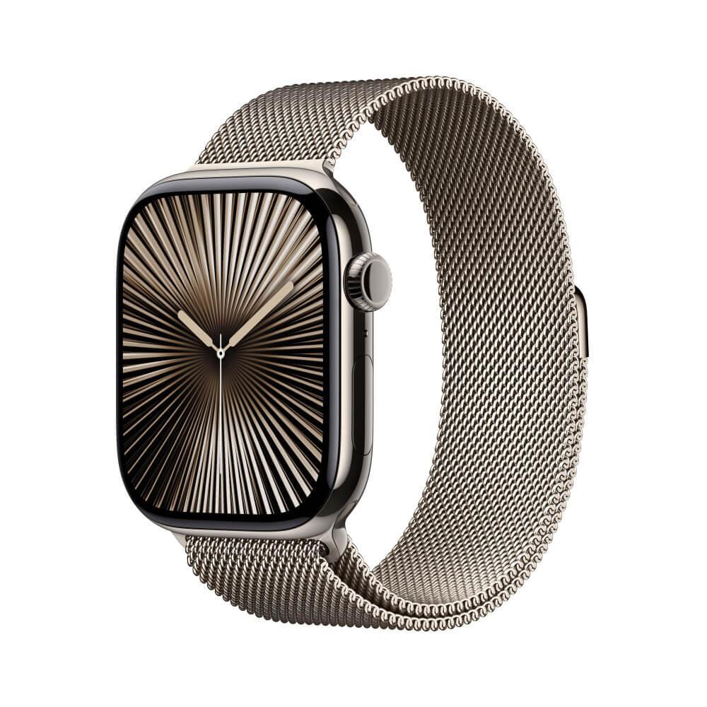 Apple Watch Series 10 GPS + Cellular • Caixa natural de titânio – 46 mm • Pulseira natural estilo milanês - 1
