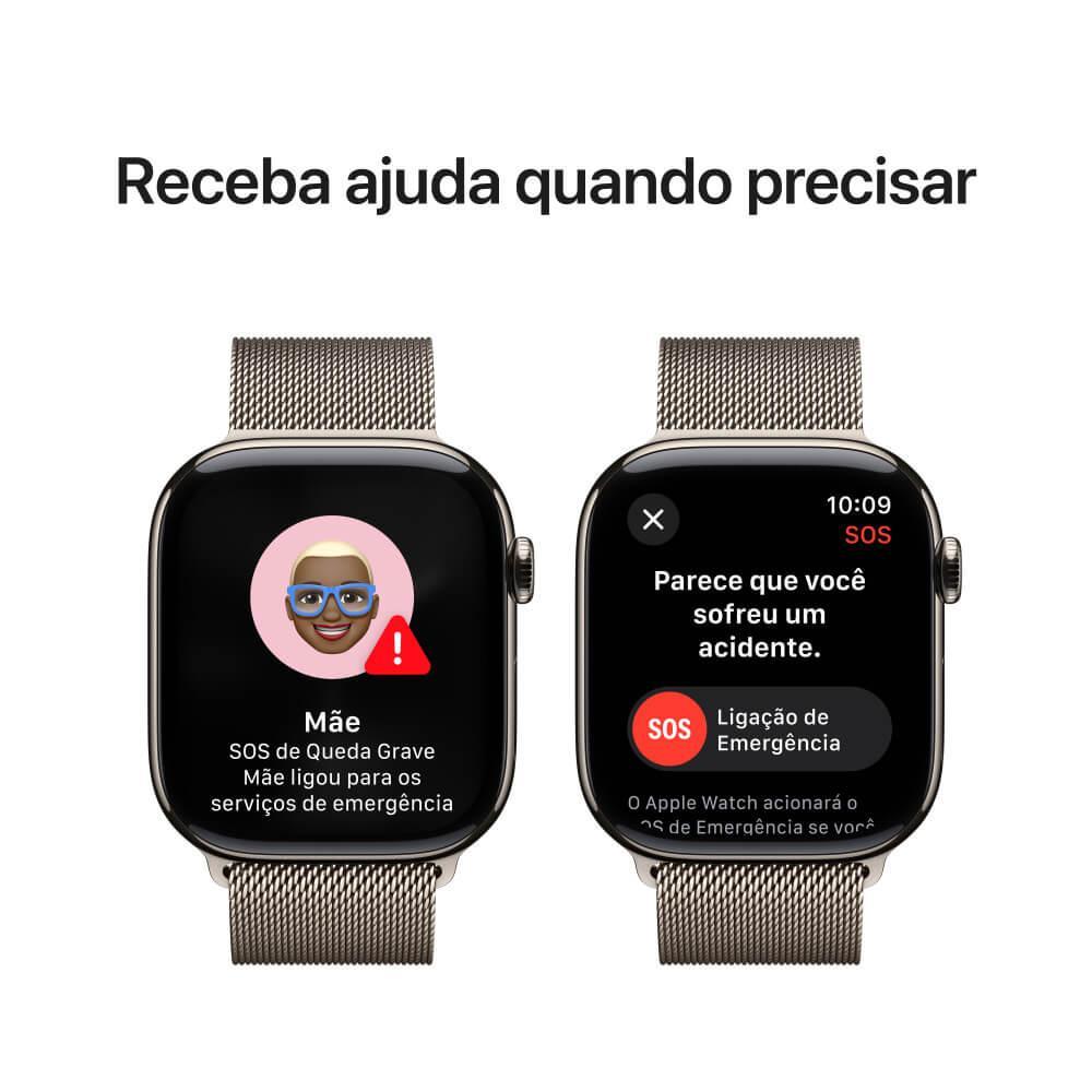 Apple Watch Series 10 GPS + Cellular • Caixa natural de titânio – 46 mm • Pulseira natural estilo milanês - 6