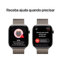 Apple Watch Series 10 GPS + Cellular • Caixa natural de titânio – 46 mm • Pulseira natural estilo milanês - 6
