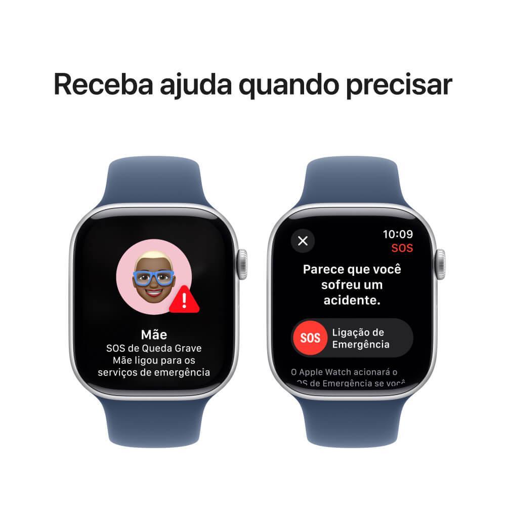 Apple Watch Series 10 GPS + Cellular • Caixa prateada de alumínio – 46 mm • Pulseira esportiva denim – M/G - 6