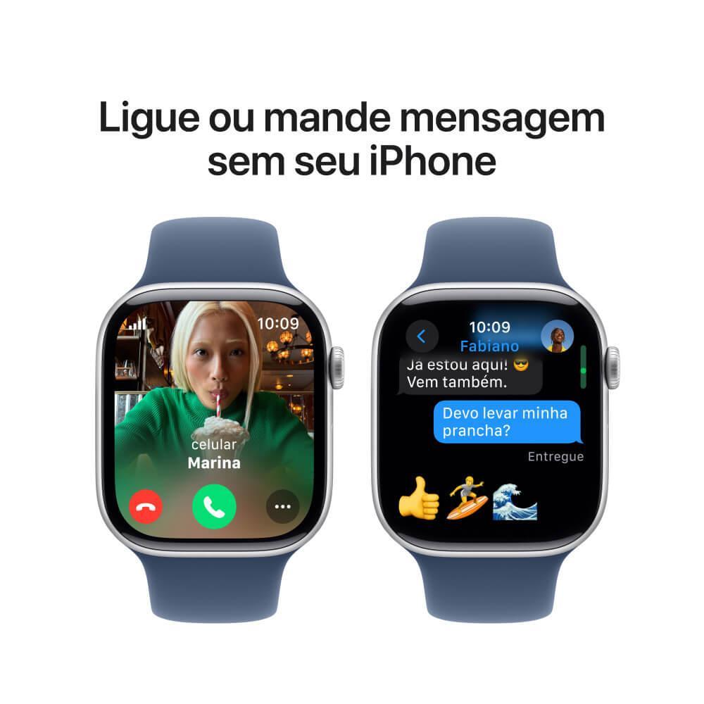 Apple Watch Series 10 GPS + Cellular • Caixa prateada de alumínio – 46 mm • Pulseira esportiva denim – M/G - 7