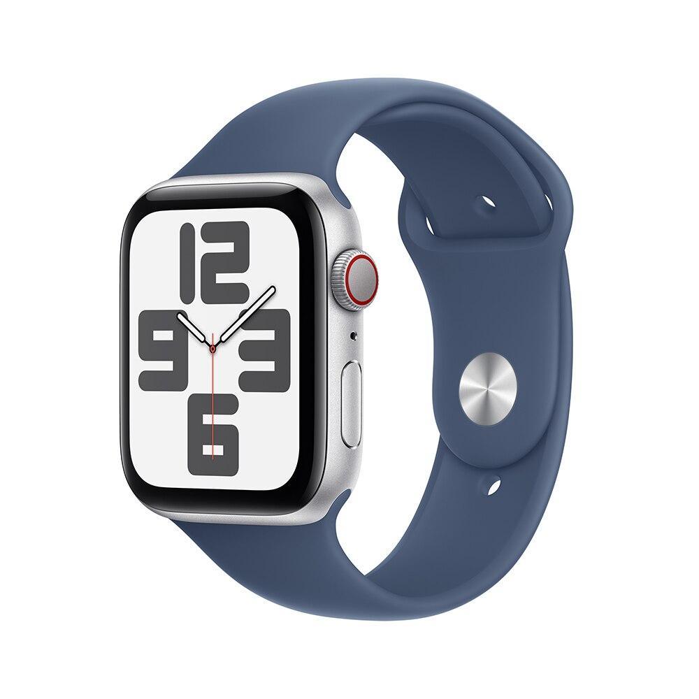 Apple Watch SE GPS + Cellular • Caixa prateada de alumínio – 44 mm • Pulseira esportiva denim – M/G - 1