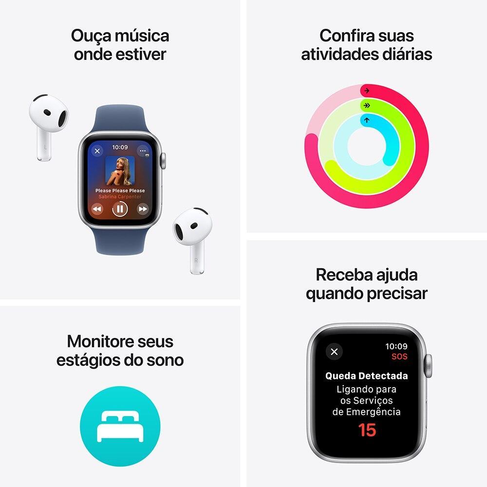 Apple Watch SE GPS + Cellular • Caixa prateada de alumínio – 44 mm • Pulseira esportiva denim – M/G - 3