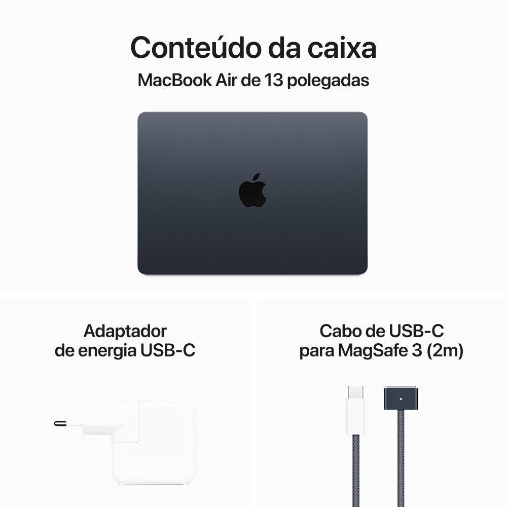 Apple MacBook Air 13", M3, CPU de 8 núcleos, GPU de 8 núcleos, 24GB RAM, 512GB SSD - Meia-noite - 9