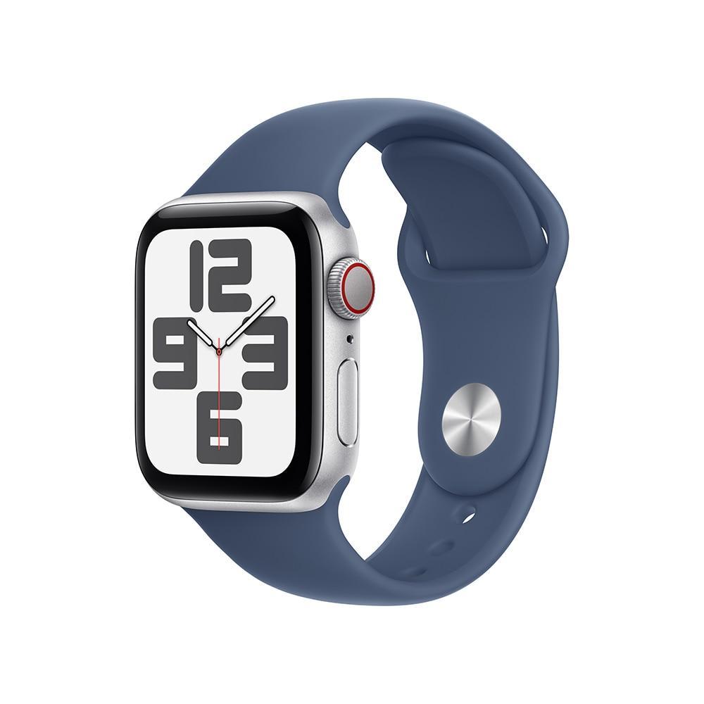 Apple Watch SE GPS + Cellular • Caixa prateada de alumínio – 40 mm • Pulseira esportiva denim – M/G - 1