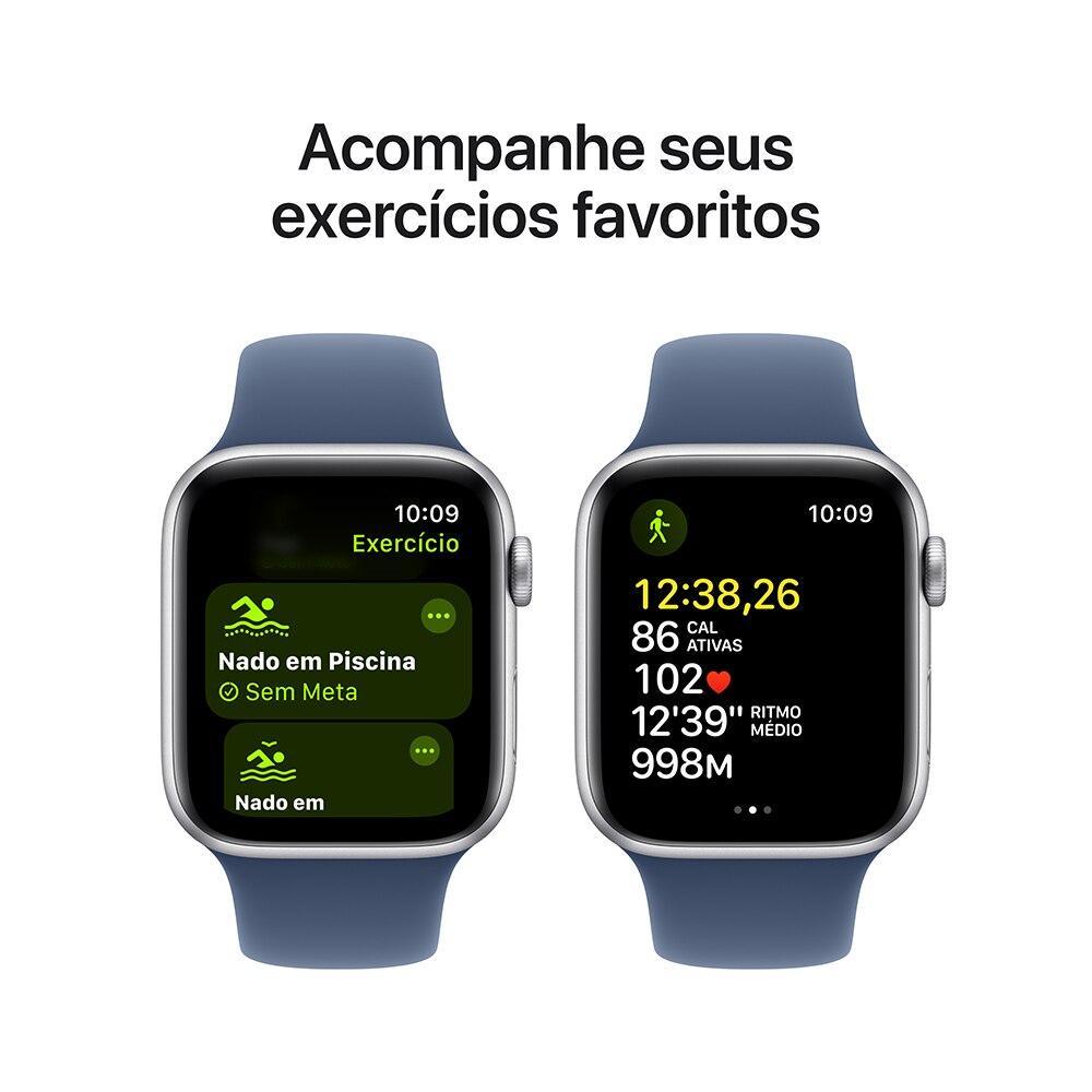 Apple Watch SE GPS + Cellular • Caixa prateada de alumínio – 44 mm • Pulseira esportiva denim – P/M - 6