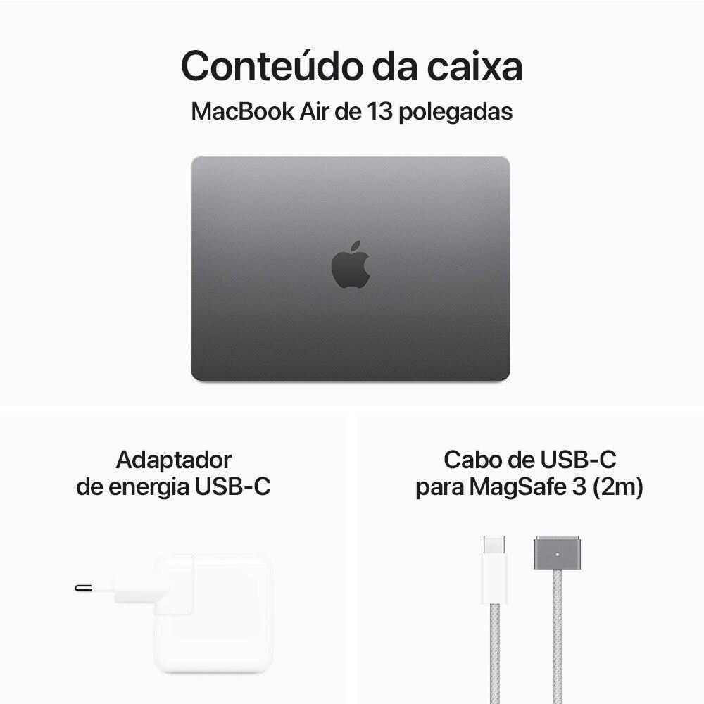 Apple MacBook Air 13", M3, CPU de 8 núcleos, GPU de 8 núcleos, 16GB RAM, 256GB SSD- Cinza-espacial - 9