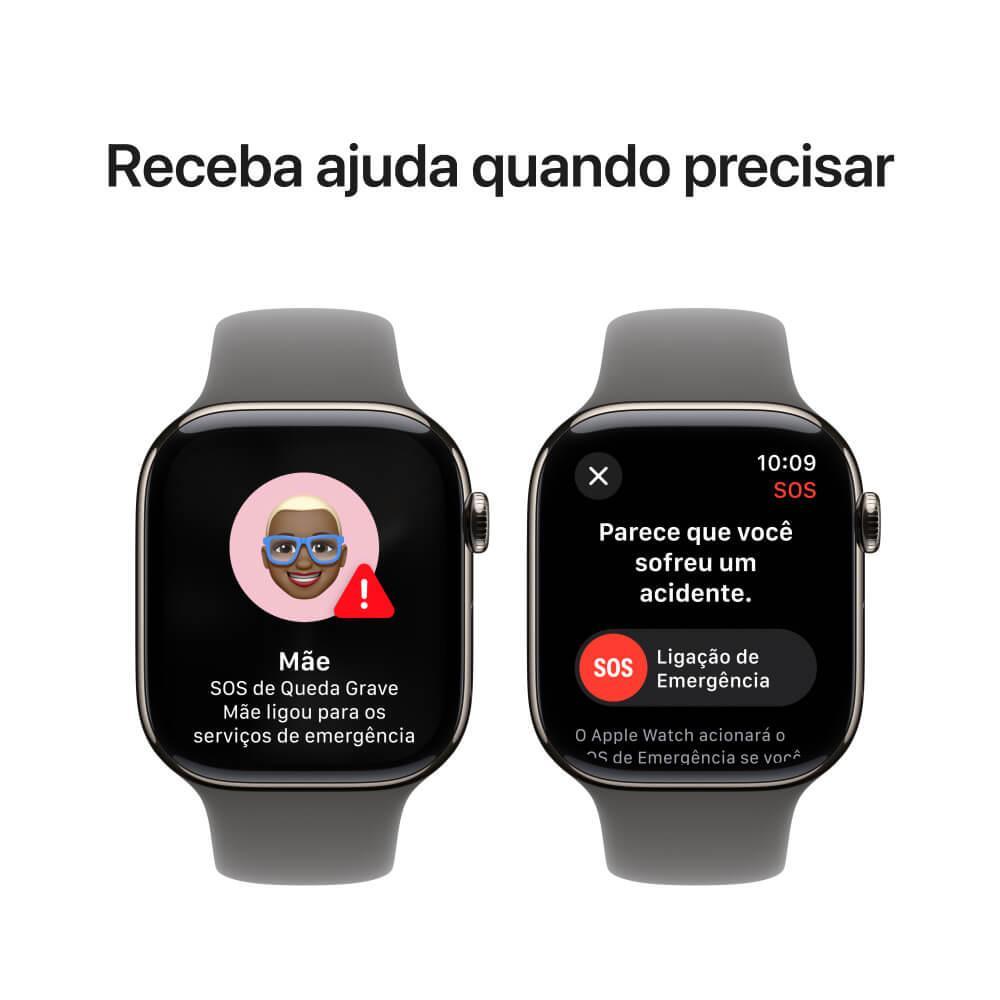 Apple Watch Series 10 GPS + Cellular • Caixa natural de titânio – 46 mm • Pulseira esportiva cinza-pedra – P/M - 6
